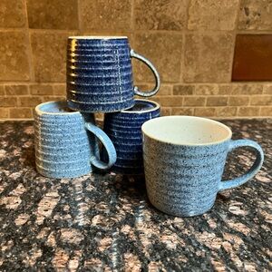Denby Studio Blue Ridged Mugs - Set of 4